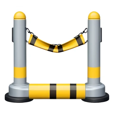 Two warning bollards with a caution tape stretched between them, marking a restricted or blocked area sticker