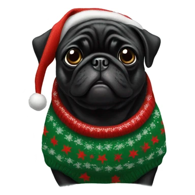 Black pug wearing christmas Sweater  sticker