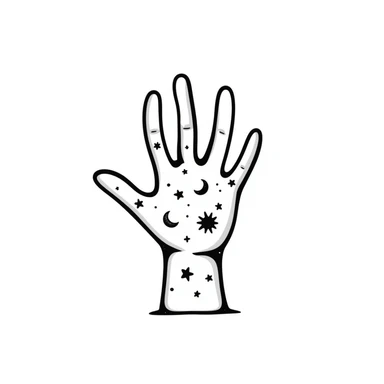 mystical hand with celestial symbols sticker