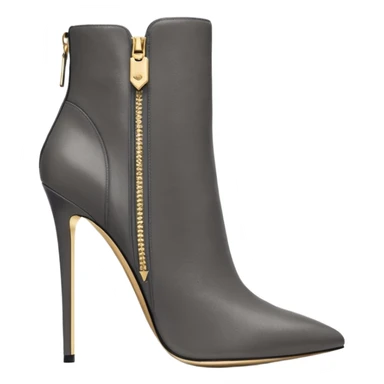 Hyper Realistic, Michael Kors dark gray suede and leather, both pairs of stiletto ankle bootie boots, detailed  sparkly 14k Gold zipper, 8k quailty  sticker