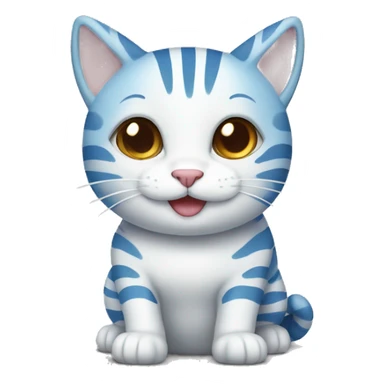 blue and white striped cat with a smile sticker