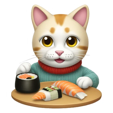 A cat wearing a sweater eating sushi  sticker