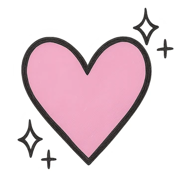 Make the pink hand drawn heart with sparkles larger, keep the black outline style, and use a clean white background. sticker