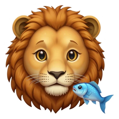  A lion eating a fish, feeling sad because it’s too small, portrait sticker