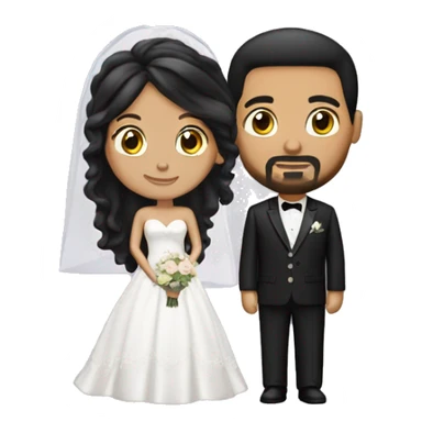wedding couple. groom is white with black hair and goatee and black hair. Bride long hair black  sticker