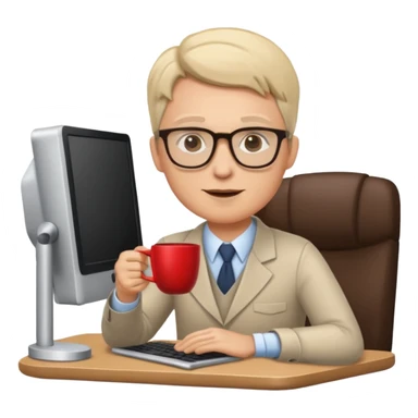white Teacher at computer drinking coffee sticker