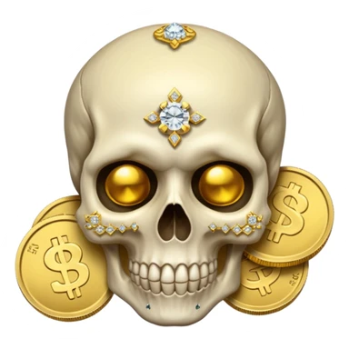 Skull head with gold coins and diamonds sticker