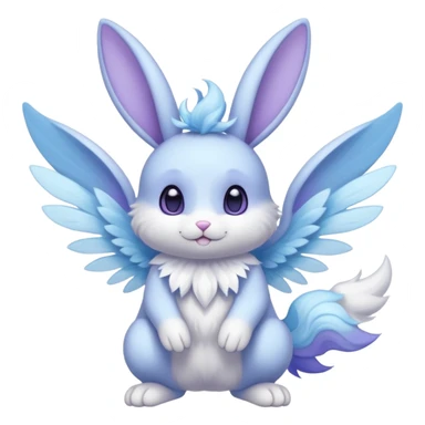 White pastel divine winged angelic furry bunny-fairy-Fakémon-Minccino-Meowstic-hybrid-fusion (full body) sticker