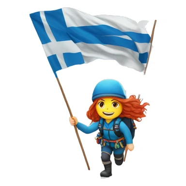 Female winter mountaineer red hair white skin climbing with Greek Flag and Easter eggs basket sticker