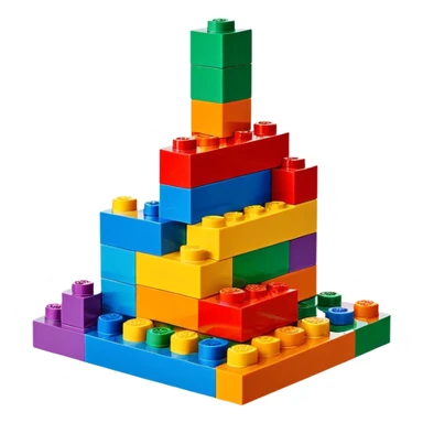 A photorealistic icon featuring colorful LEGO bricks in the process of being assembled into a structure, with a few partially built pieces. bright design, detailed textures of the bricks and the building process, capturing the creativity and fun of LEGO construction. Transparent background. sticker