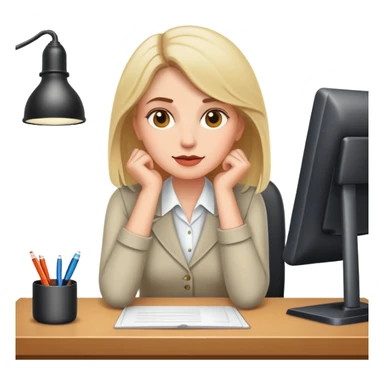 a white woman under desk sticker