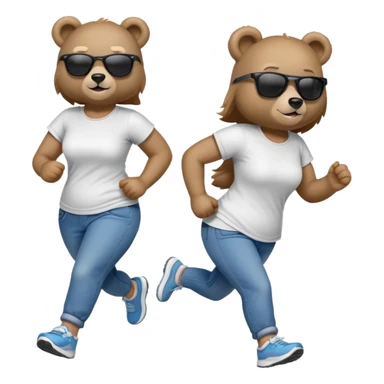 friendly anthropomorphised female bear in jeans and a t-shirt, wearing dark sunglasses, jogging upright in relaxed pose sticker
