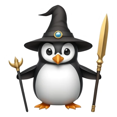 Penguin dressed as Odin with one eye, wearing a wide-brimmed hat and holding a spear sticker