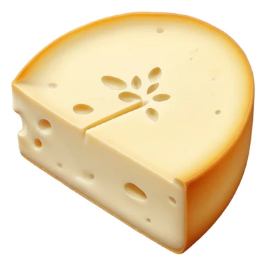 Cinematic Realistic Brie Cheese Emoji, featuring a creamy, soft-ripened cheese with a delicate rind rendered with lifelike detail and inviting, natural lighting. sticker