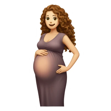 Pregnant white lady with long, brown, curly hair holding her belly sticker