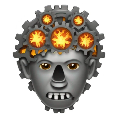 A brain made out of gears with flames licking out from between the gears sticker