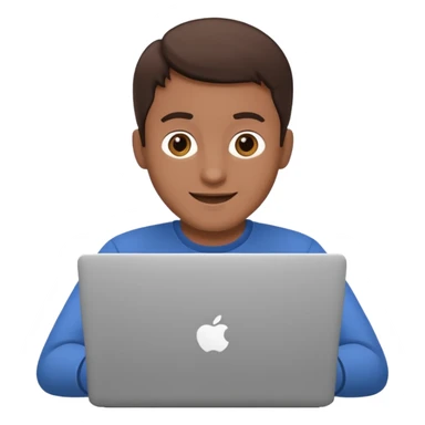 happy man on laptop with brunette skin color sticker