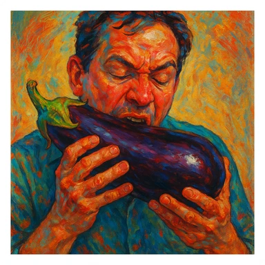 man eating a big eggplant, style 3 sticker