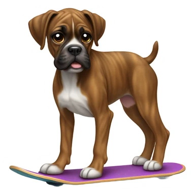Brindle boxer puppy riding a skateboard sticker