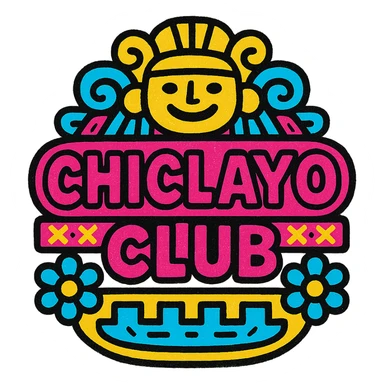 logo for 'Chiclayo Club' using Peruvian colors palette, incorporating traditional patterns or motifs like Andean textiles to symbolize unity and joy, warm inviting integration of text 'Chiclayo Club' sticker