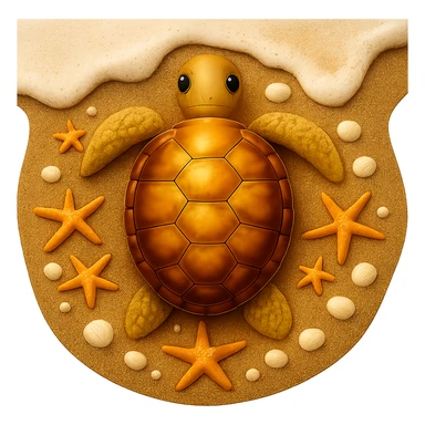 Add a gentle wave edge to the wet sand in a top-down view, styled like apple emojis, with a transparent background if present. sticker