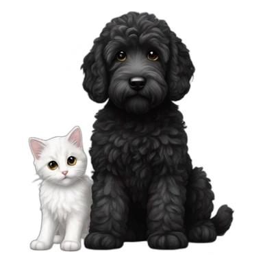 All Black adult labradoodle and a white grey kitten sticker