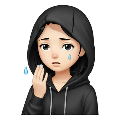girl with black hair in black hoodie with tears streaming down her face sticker