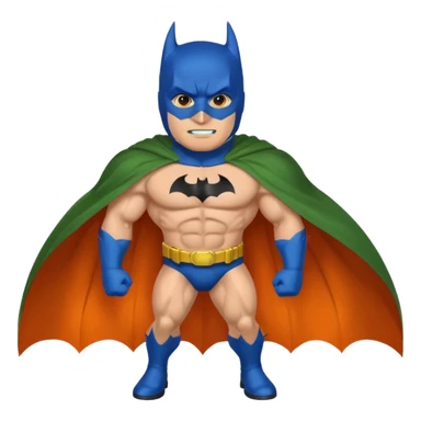 batman emoji with the mask in blue, wings in orange and cloak in green sticker