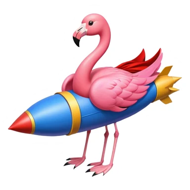 Flamingo with Supermancape sitting on a rocket sticker