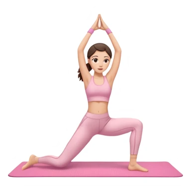 white brunette girl in light pink workout clothes doing dance stretching on yoga mat sticker