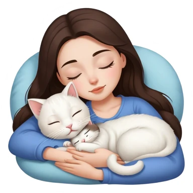 White kitty sleeping on brunette white girl's lap sticker