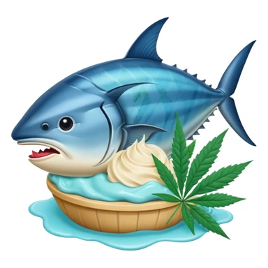bluefin tuna in a gelato with cannabis leaf sticker
