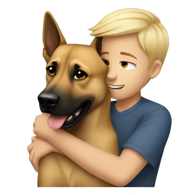blond boy cute  cuddling a malinois sticker