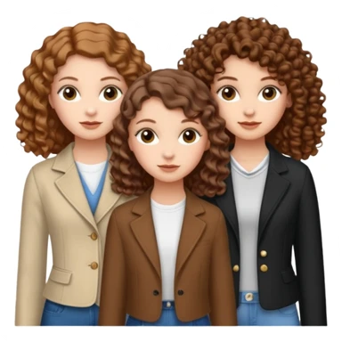 3 white girls, all of off this with brown hair but one whit straight one whit curly and one whit very curly(aesthetic)and chic clothes y2k, this girl have around 14 years, remember one girl does have straight hair  sticker