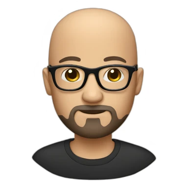 Almost bald head, beard, glasses with black frames and transparent glasses sticker