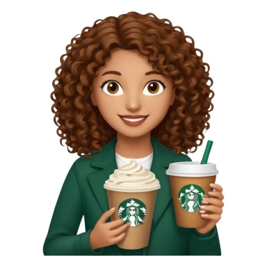 Girl, brown curly hair and brown eyes, Starbucks sticker