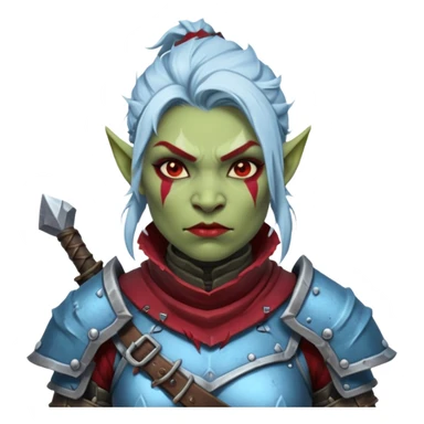 
Fantasy Christmas orc legion soldier icon, iron tundra army theme, heavy winter armor, disciplined brutal look, icy blue steel armor with deep crimson accents, frozen metal texture, cold winter atmosphere, female variant
 sticker