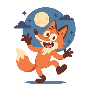 crazy fox dancing under moonlight sticker