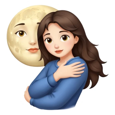 Brunette girl and moon hug sticker