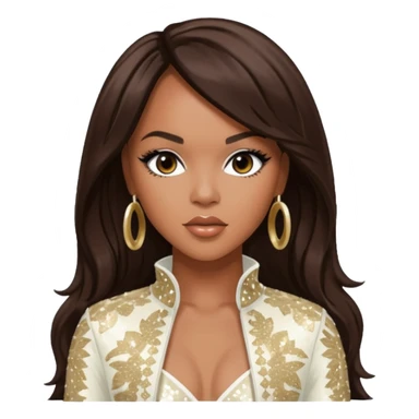 LeToya Luckett from Destiny's Child with long dark brown hair, ivory sequin outfit sticker