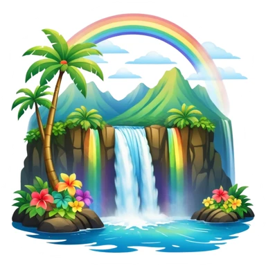 Hawaiian waterfall with rainbow sticker