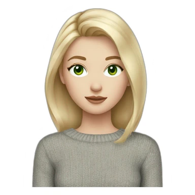 medium blonde girl with page cut, eyeliner, green eyes, pale skin and a grey sweater sticker