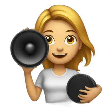 girl holding loud speaker sticker