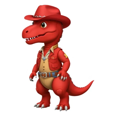 red trex dinosaor with cowboy helmet with cowbot clothes sticker
