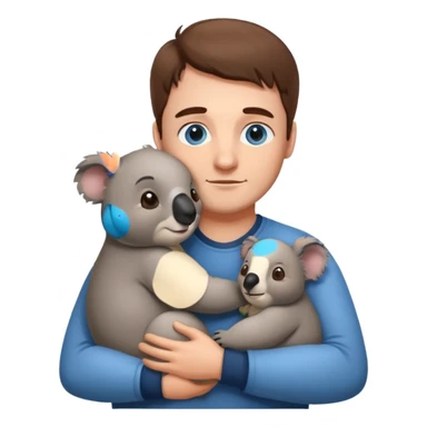 One big Koala hugging a man with brown hair and blue eyes  sticker