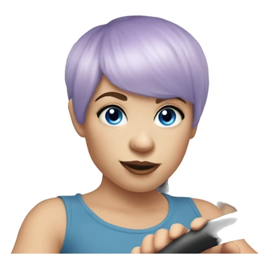 bangs lilac pixie cut hair girl with blue eyes, driving Cooper Mini Convertible  sticker