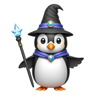 penguin wearing a wizard hat and holding a magic wand sticker