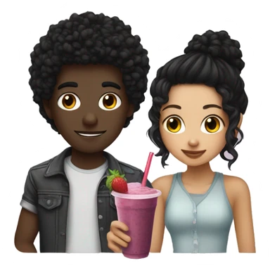 people having a date over a smoothie, the girl has curly hair and the boy emo black hair sticker