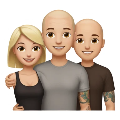 throuple blonde female brunette female with tattoed bald male sticker