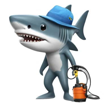 Shark with hat with pressure washer  sticker